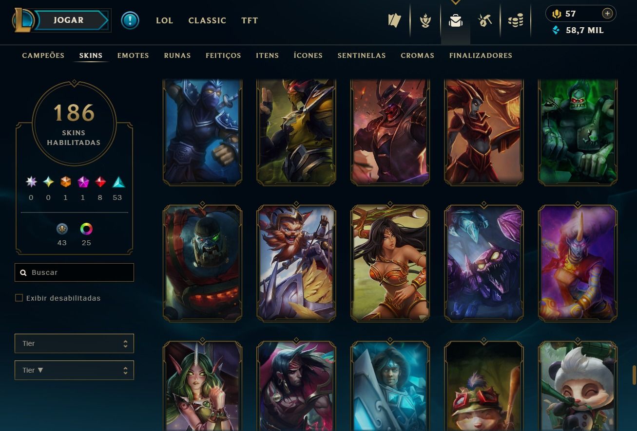 CONTA DE 2013 - 186 SKIN - LVL 242 - TODOS CAMPEÕES - 50K DE EA - 25 CROMAS