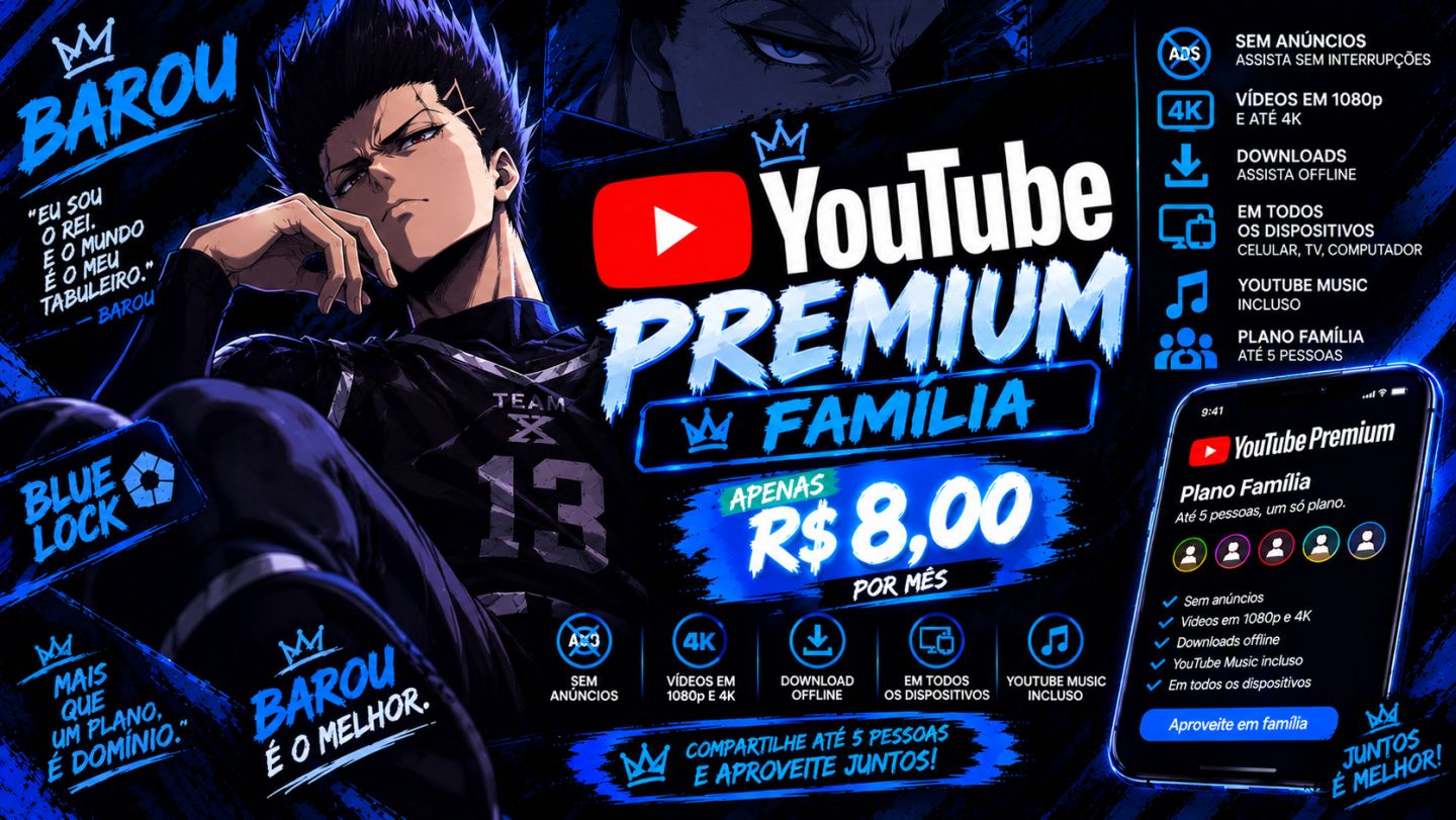 YouTube Premium 30 Dias | Ativação no seu E-mail ou Conta Família 5 Vagas