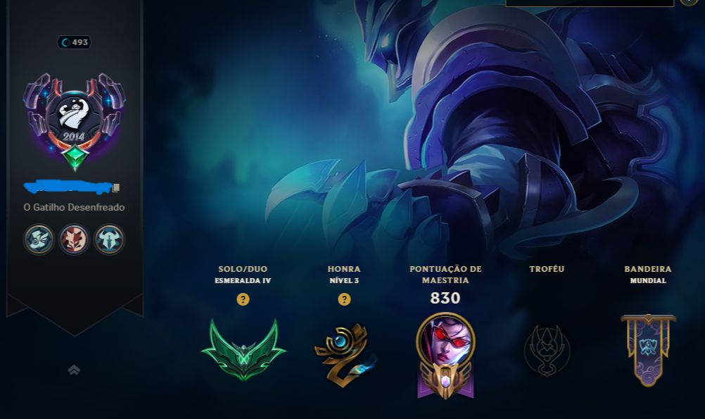 Conta League of Legends ESMERALDA Lv 493, 430 Skins, Rara e Completa