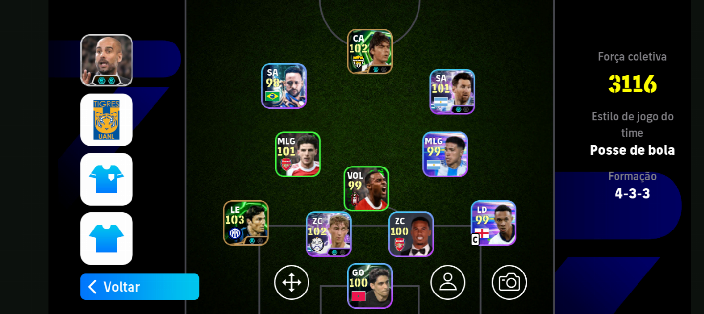 CONTA EFOOTBALL 3116 FORÇA | Zanetti 103, Ednilson, MESSI 101, inzaghi 102
