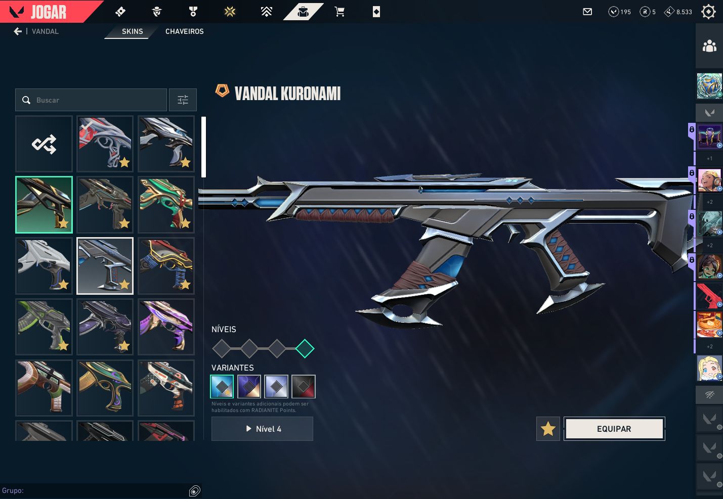 Conta Valorant, diversas skins de valndal