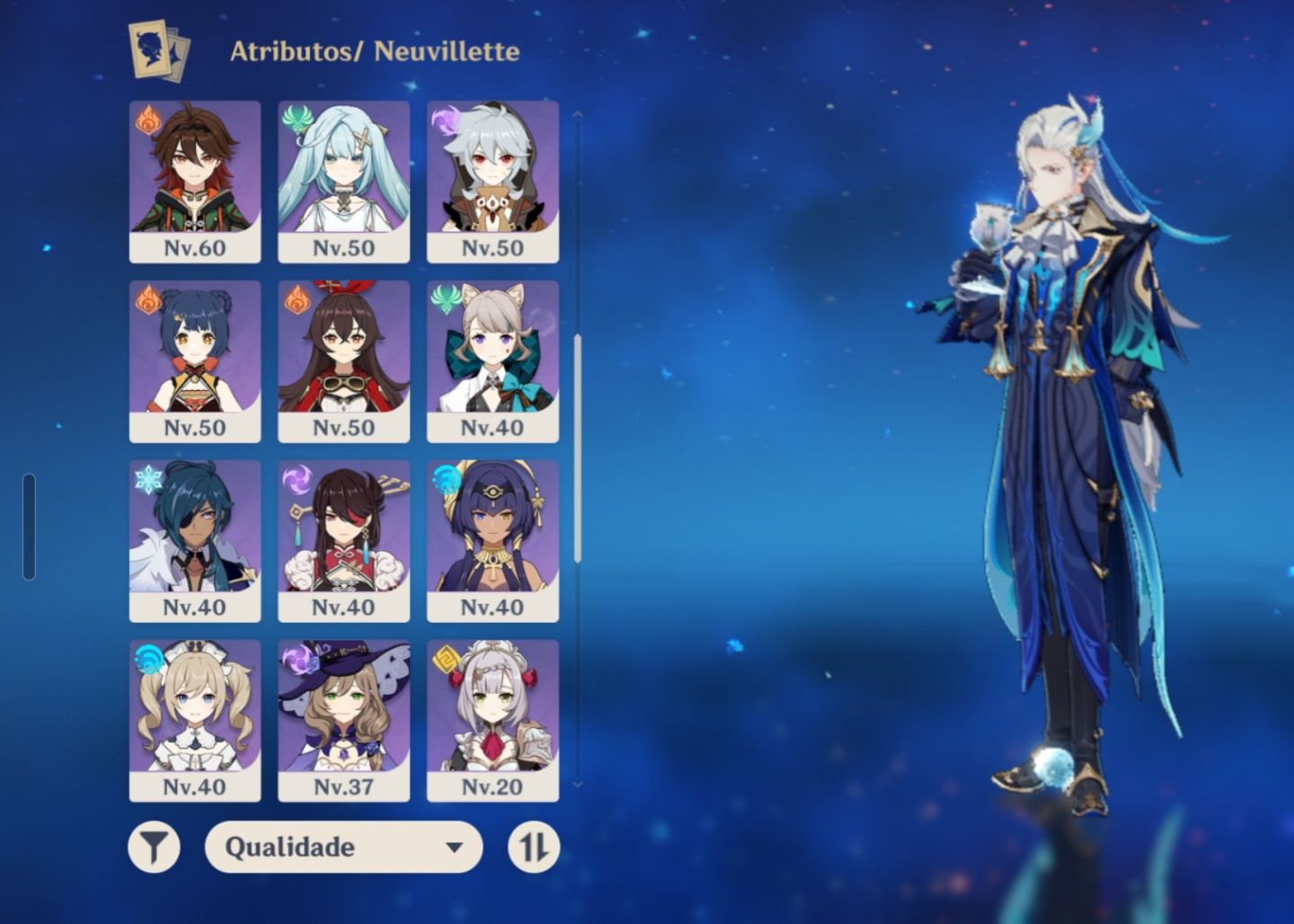 Conta genshin com 7 T5 neuvillette+ assinatura