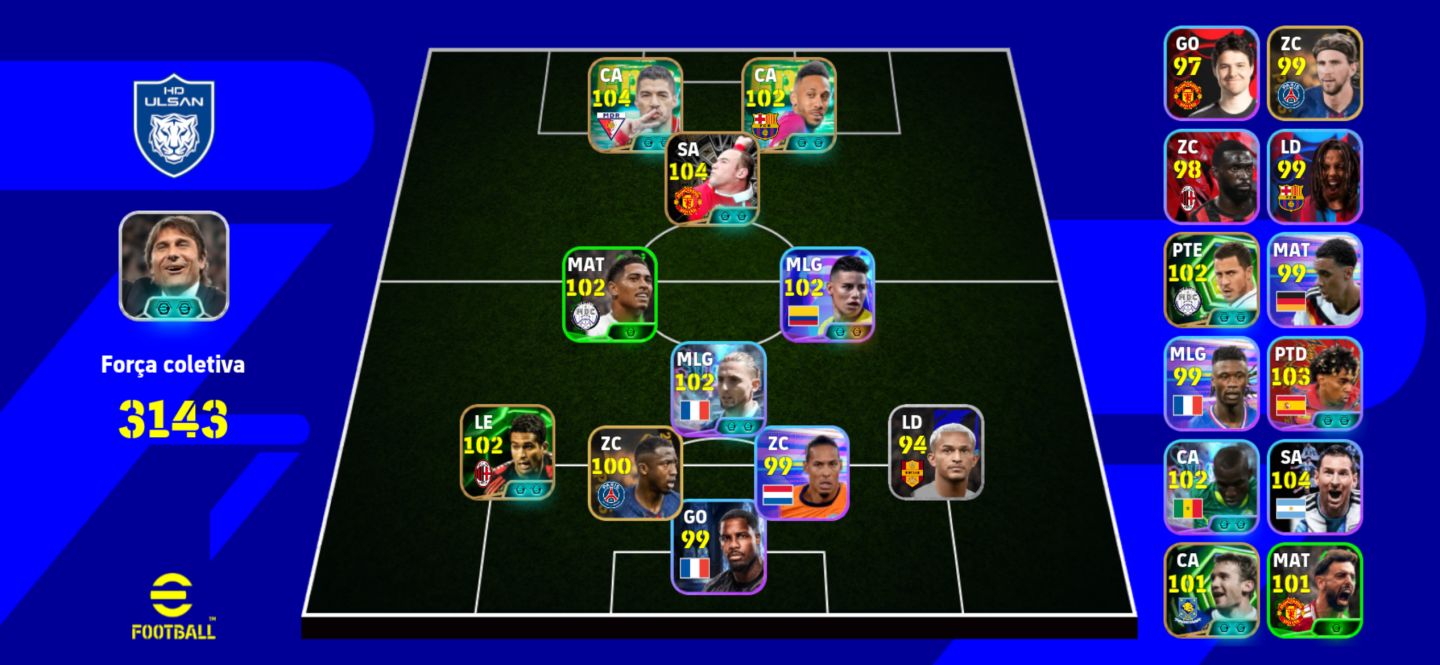 CONTA eFOOTBALL TOP | 3143 FORÇA | MESSI 104 | VÁRIOS JOGADORES 102+