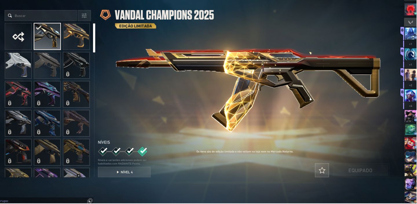CONTA VALORANTE SKINS RARAS CONTA FULL ACESSO LEVEL 190 Pacote Champions 2024