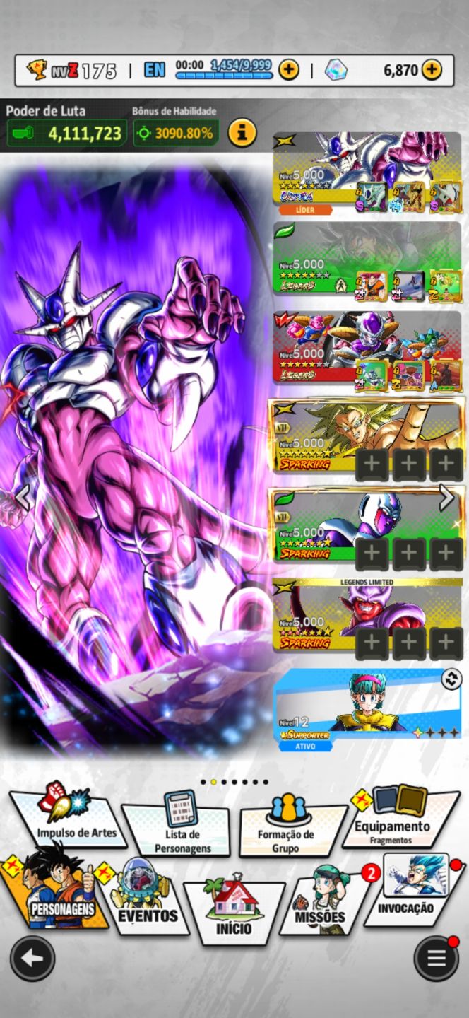 Conta de dragon ball legends com novos personagens