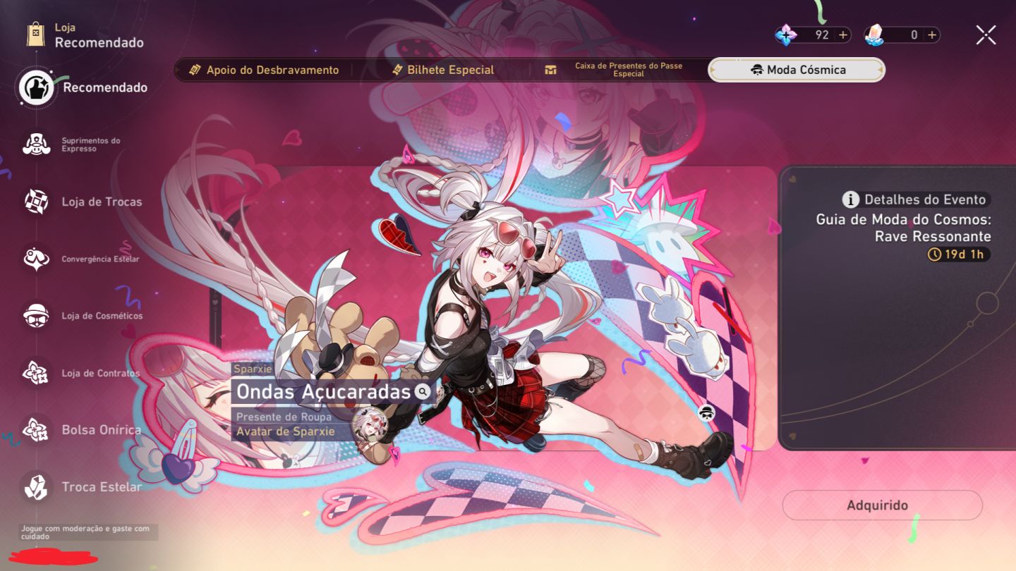 Conta HSR TL 67, Time Premium da SW999 + Skin da Sparxie + Time Premium de Dot +