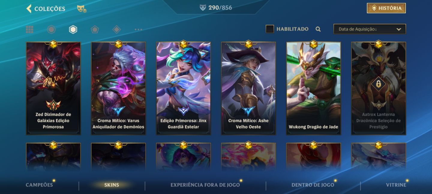 Conta Wild Rift Focada em ADCs 290 skins
