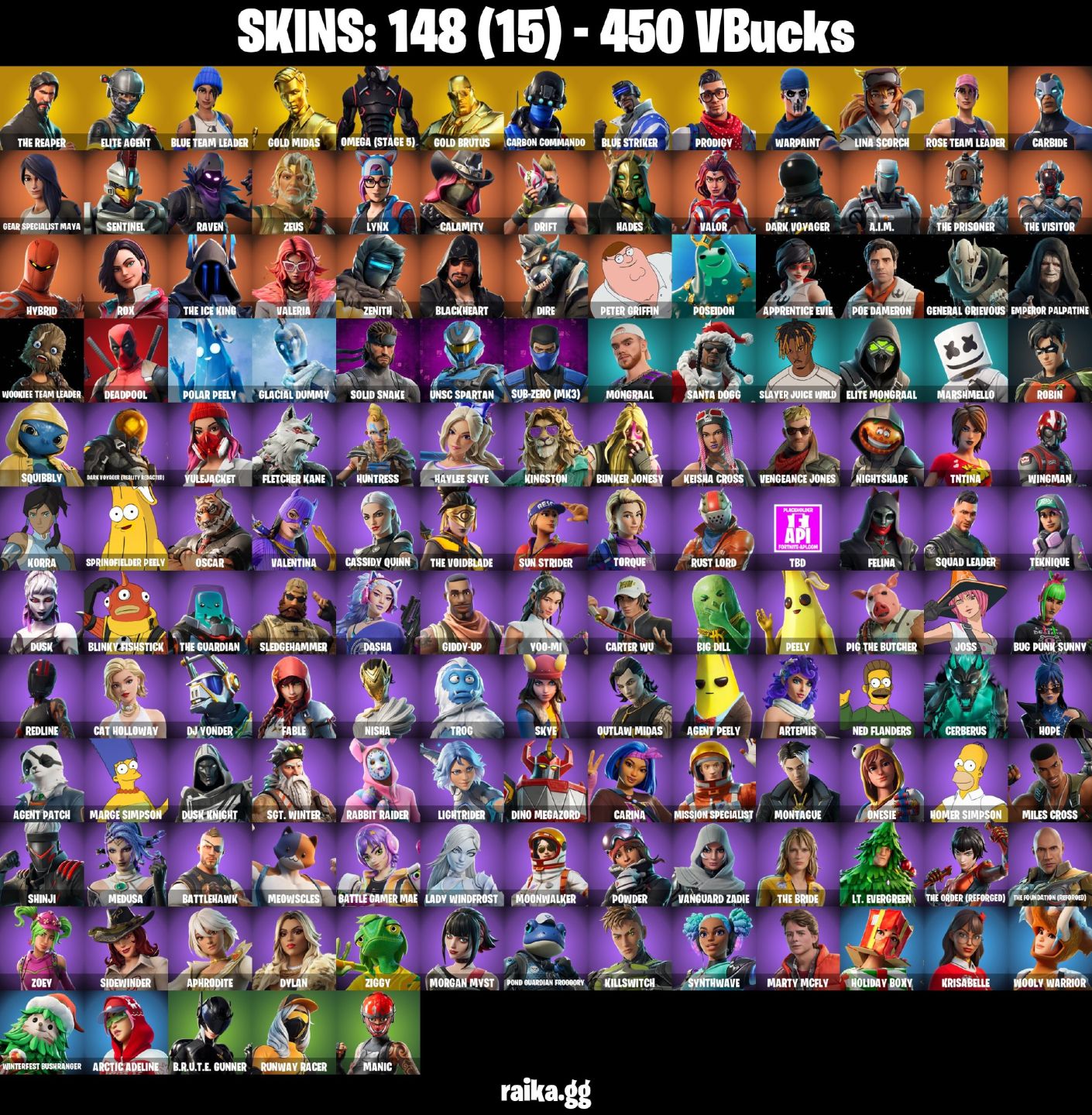 148 skins | OG STW | The Reaper Omega (stage 5) Gold Midas 450 VB