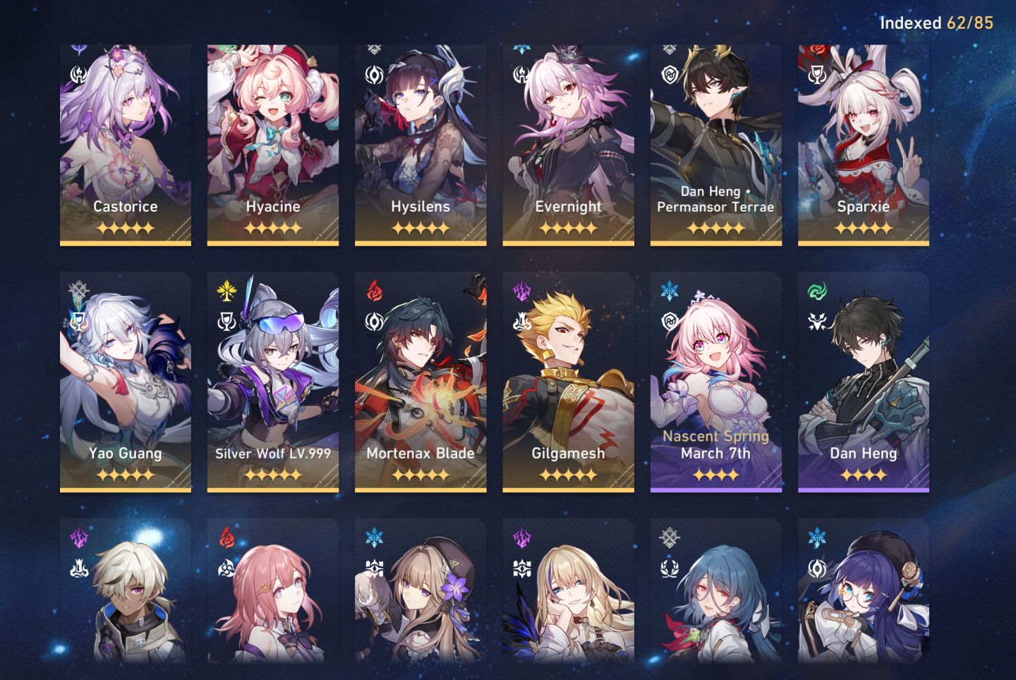 40 Personagens 5 estrela + Cones assinatura(feixiao,acheron, hysilens, castorice