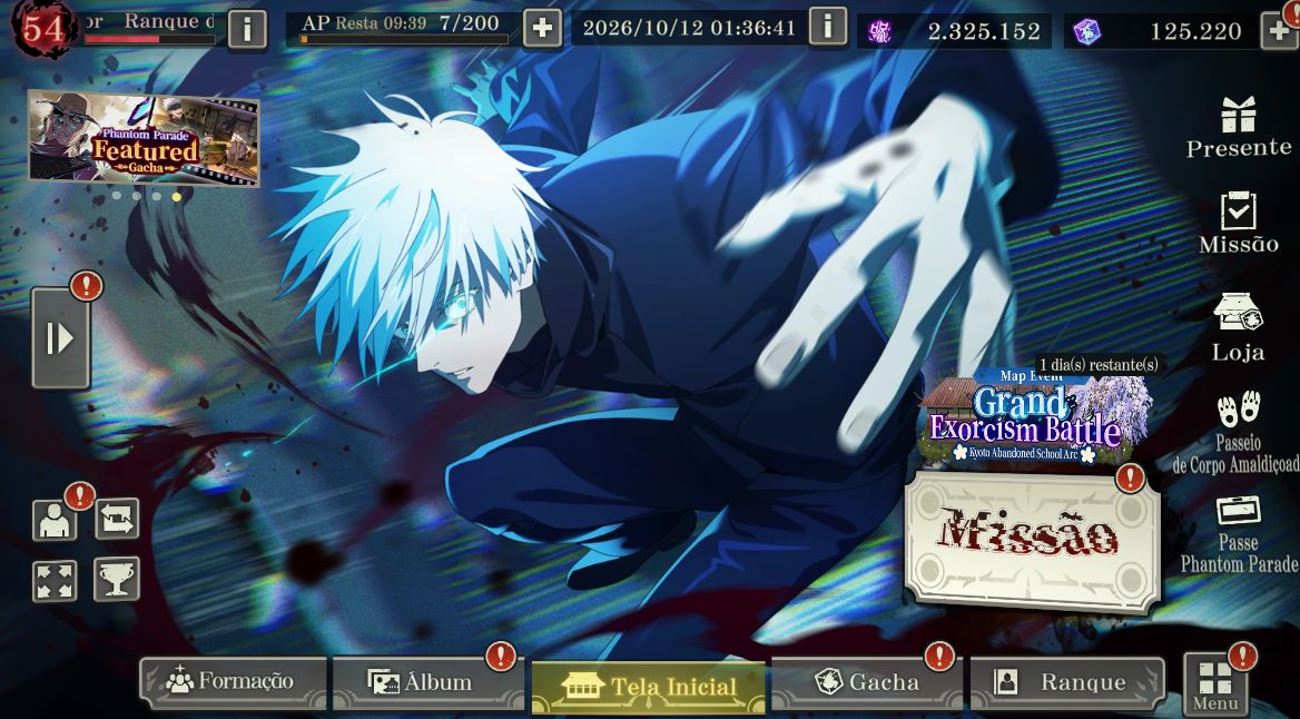 Conta JJK Gojo 0.2 | Sukuna Fuga | Mahito | 125.000 Cubos + Tickets