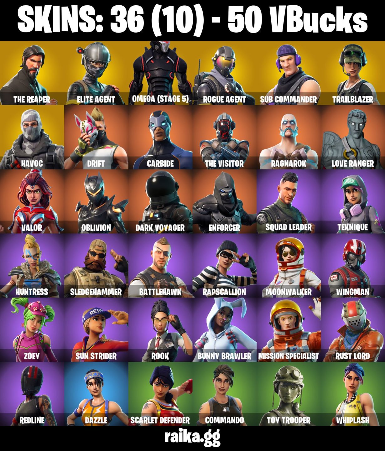 36 skins The Reaper Omega (stage 5) Rogue Agent Trailblazer Havoc Ragnarok