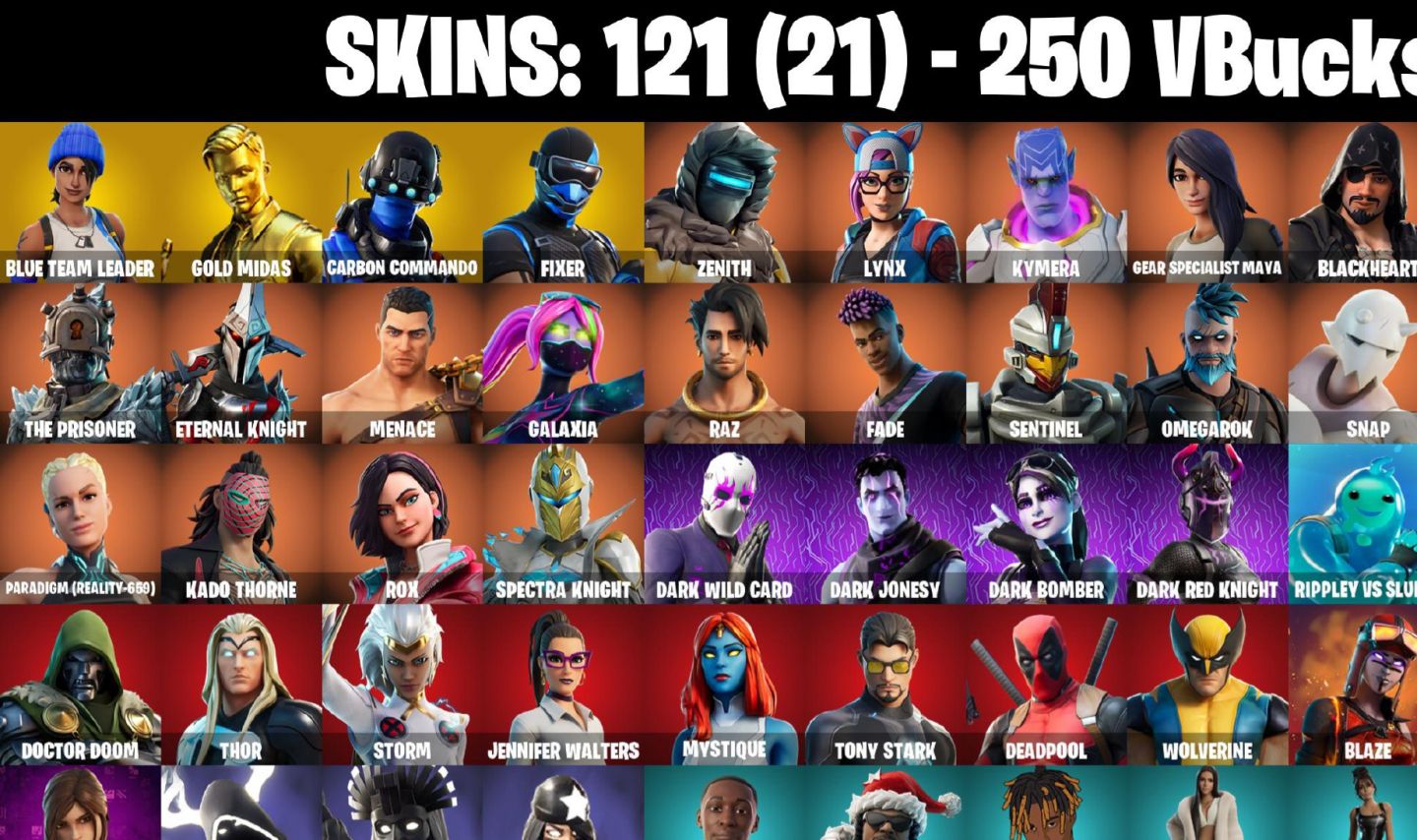121 Skins - Gold midas, Blue team leader, Lara croft (E-mail alterável)