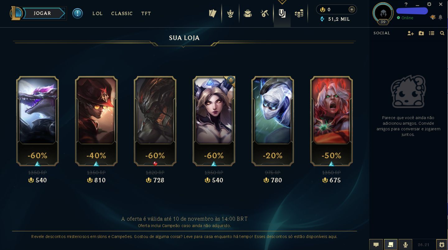 Conta de LoL Nível 39 | Mestre (68% WR) | 30 Campeões | 3 Skins | 55 Ícones e +