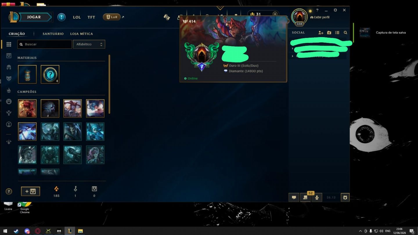 LoL | 101 Skins LoL | Nível 338 | Ouro III,(PREÇO NEGOCIAVEL)