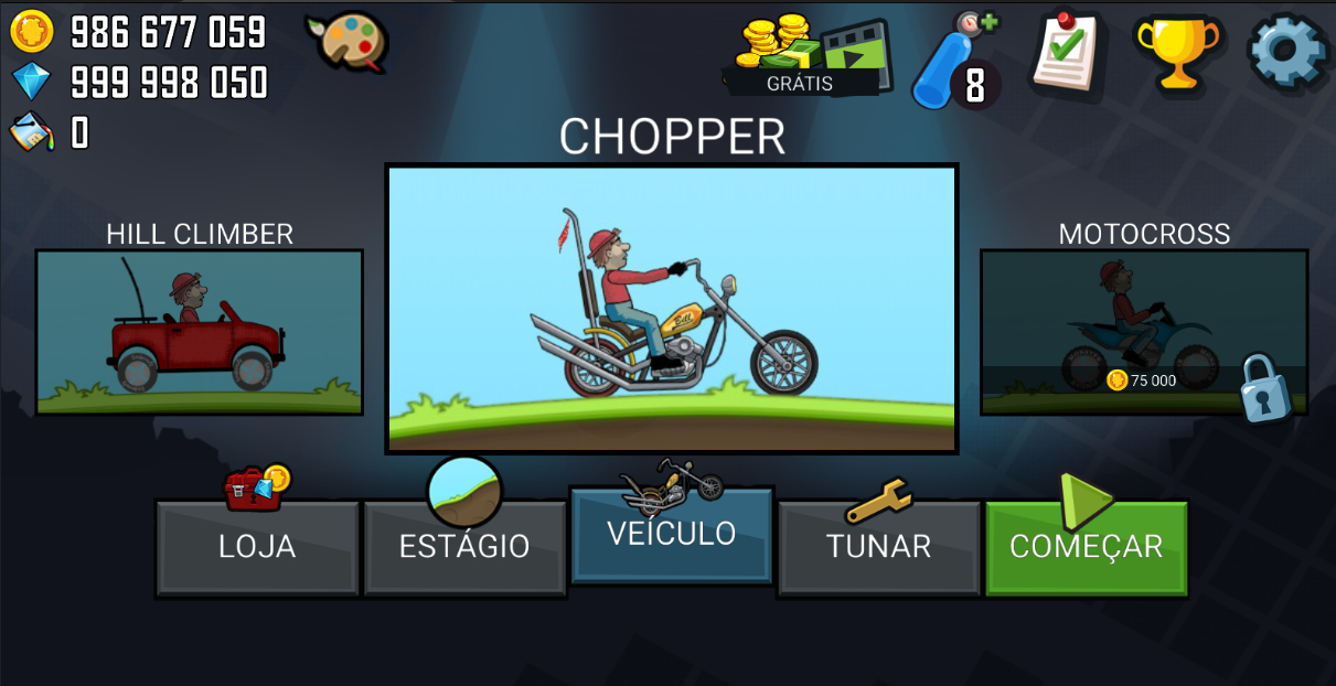SERVIÇOS HILL CLIMB RACING | OURO + DIAMANTES MAX | ANDROID APENAS