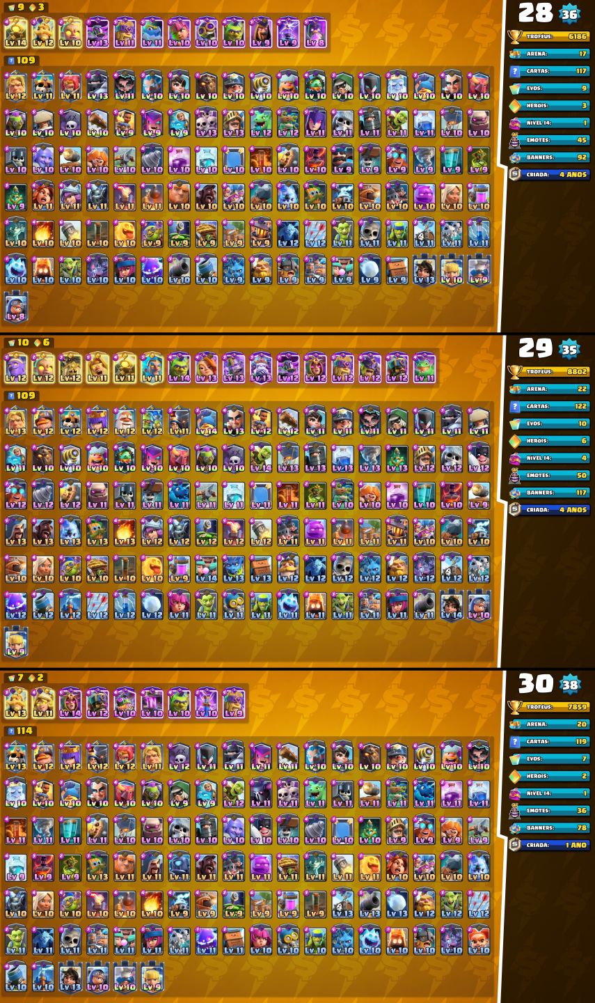 CONTAS UPADAS E BARATAS CLASH ROYALE +CAMPEÕES +EVOS E COM MAIS GEMAS