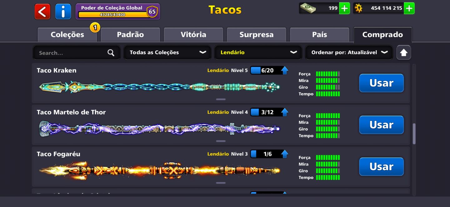 CONTA 8 BALL POOL, LVL 186, FULL LENDÁRIA, +450M FICHAS, +60 AVATARES, 200 NOTAS
