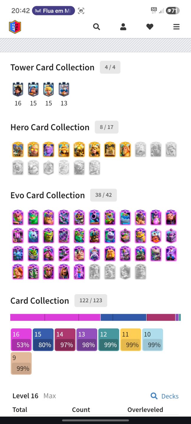 Conta Clash Royale Nível 81 (Rei 16) | 65 Cartas MÁX| 38 Evos | 8 H | 164 Emotes