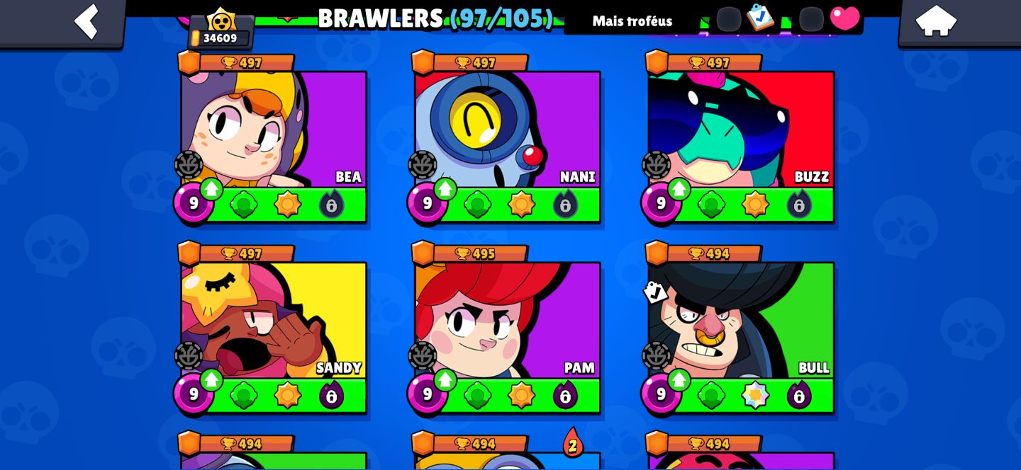 BRAWL STARS | 34K TROFÉUS | 97 BRAWLERS | 231 SKINS | CONTA COMPLETA