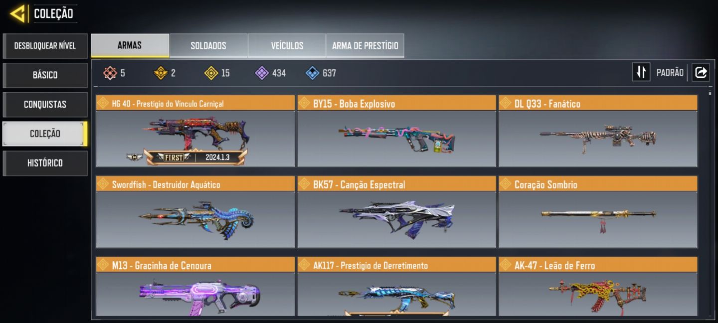 Conta Cod mobile 15 lendária 5 miticas 2 prestígio