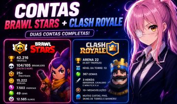 CONTA SUPERCELL BRAWLSTARS COM 300 SKINS + CONTA CLASH ARENA 22 COM 2 ANOS