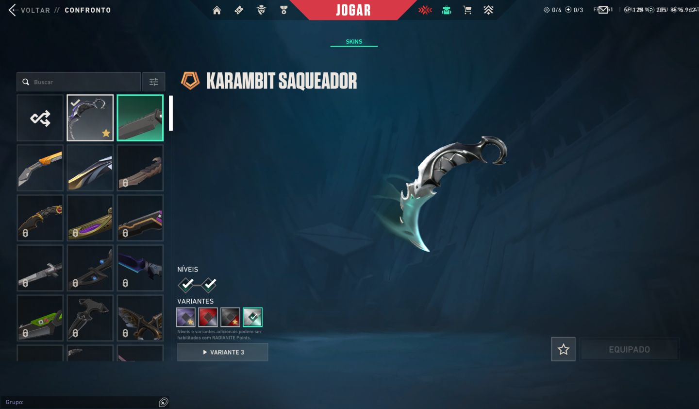 CONTA VALORANT DESAPEGO - PHANTOM CHAMPIONS 24 KARAMBIT SAQUEADOR 205 RADIANITAS