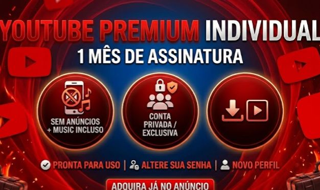 YOUTUBE PREMIUM (1 MÊS) - CONTA PRIVADA
