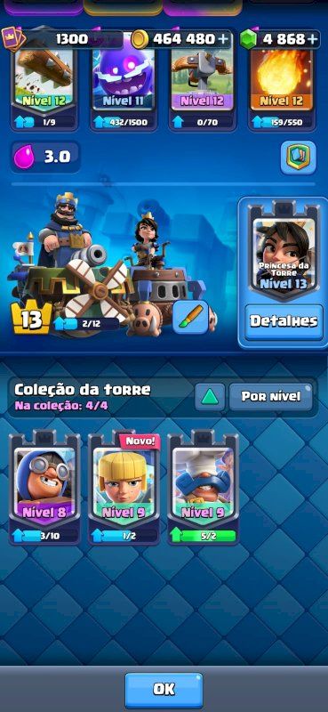CONTA CLASH ROYALE COM 4800 GEMAS 8100K DE TROFEUS TODAS AS CARTAS 400K DE OURO
