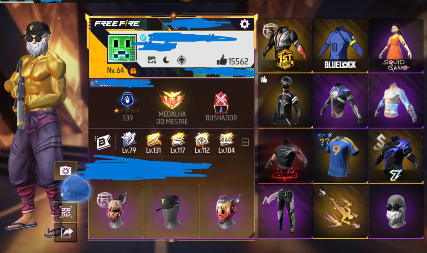 CONTA FREE FIRE PRIME 6 ITENS RAROS + EVOLUTIVAS