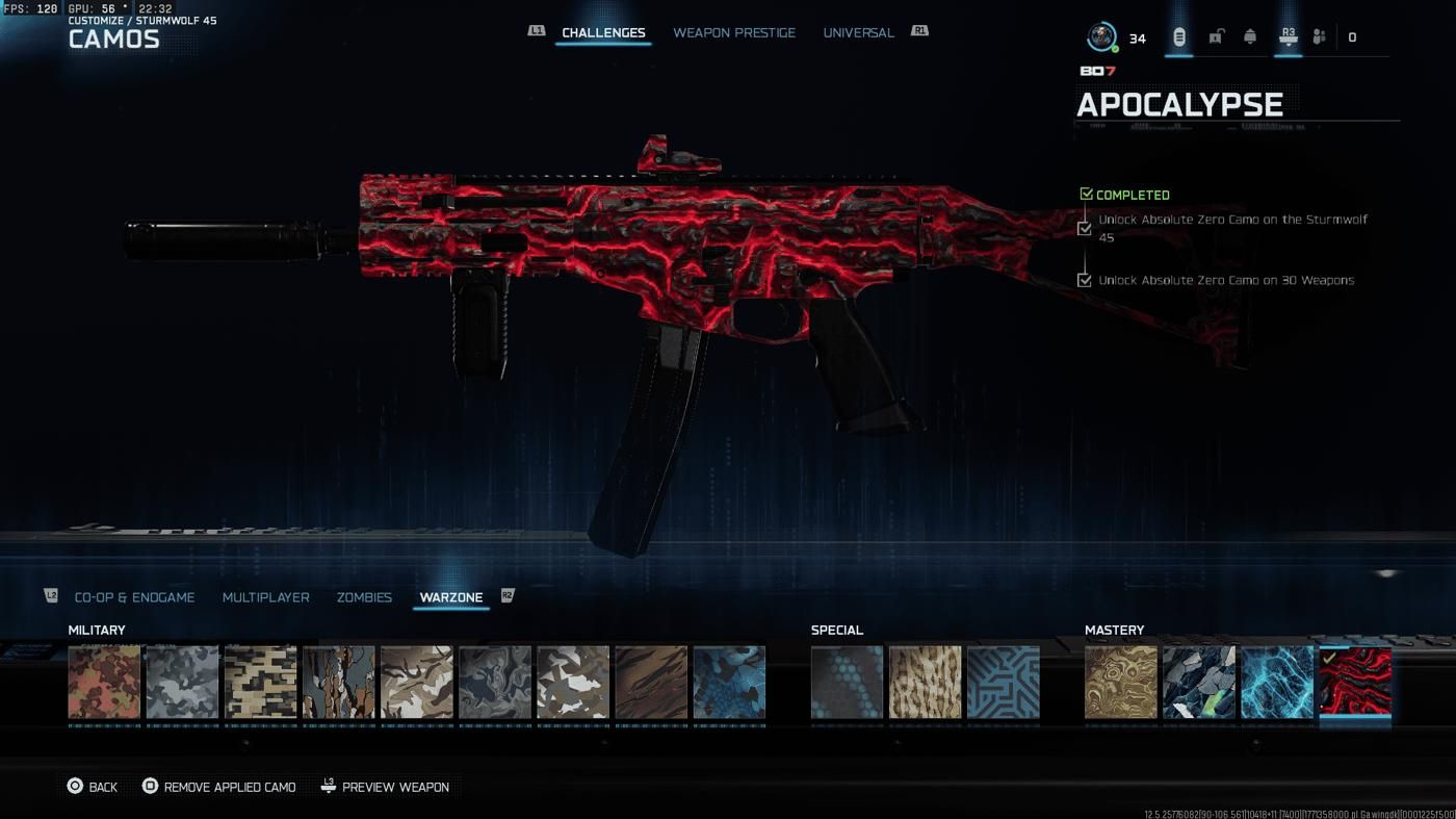 Camo Apocalipse + Iridescente no Wz+ Prestígio master + Recompensas do Beta MW4
