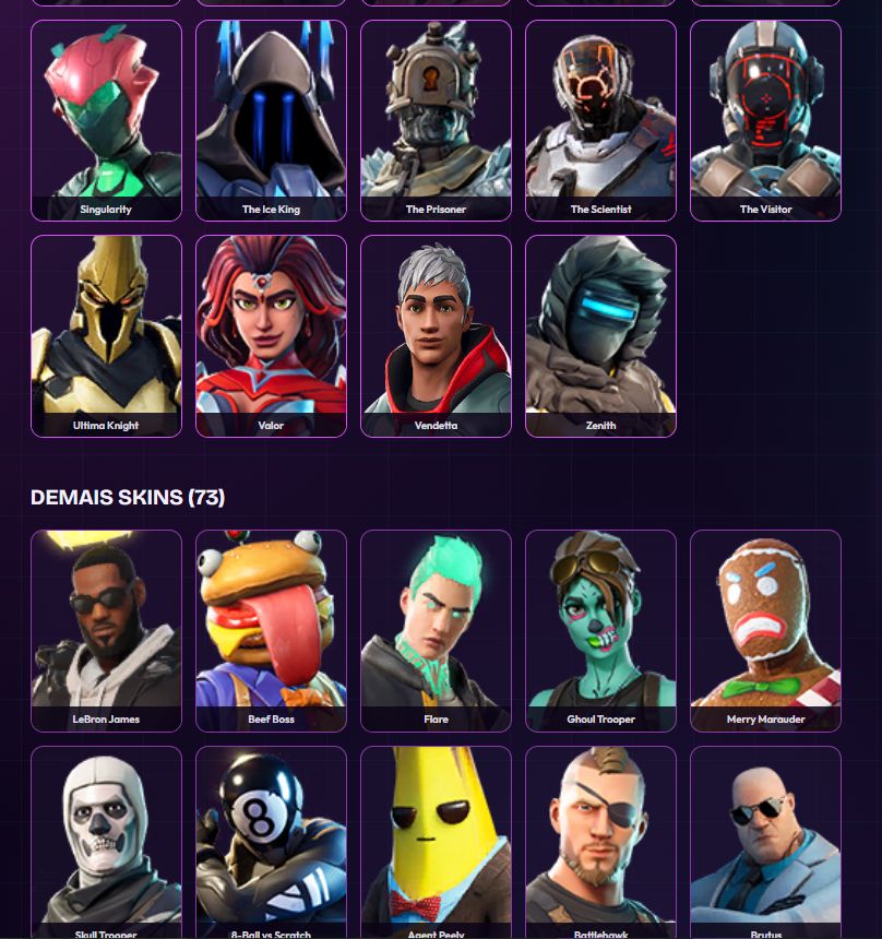 Conta com 102 skins e 93 picaretas