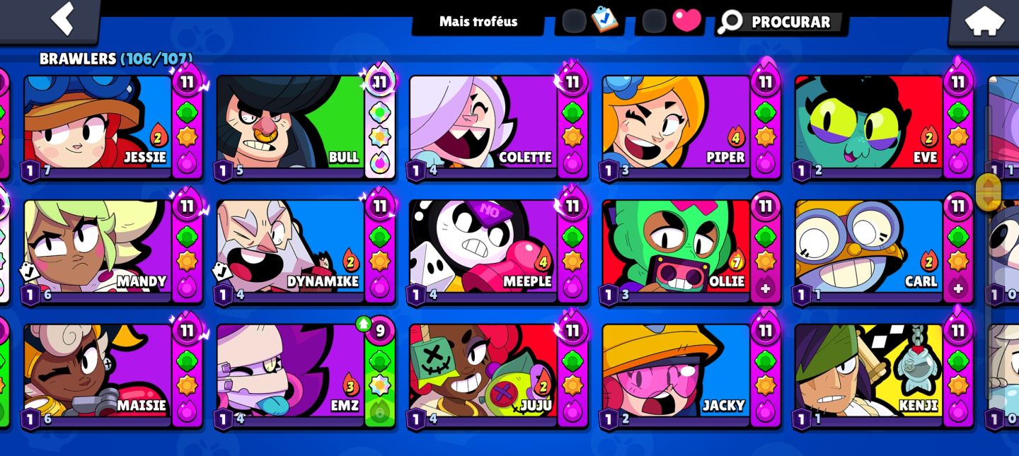 CONTA BRAWL STARS COMPLETA! 66K !VÁRIOS NÍVEL 11!! CONTA DE 2022! ! MUITAS SKINS