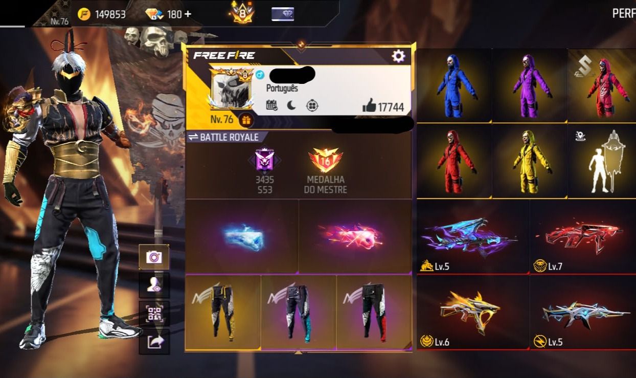Conta free fire gemada com 5 angelicais, 5 evolutivas, 750+ peitorais, prime 8