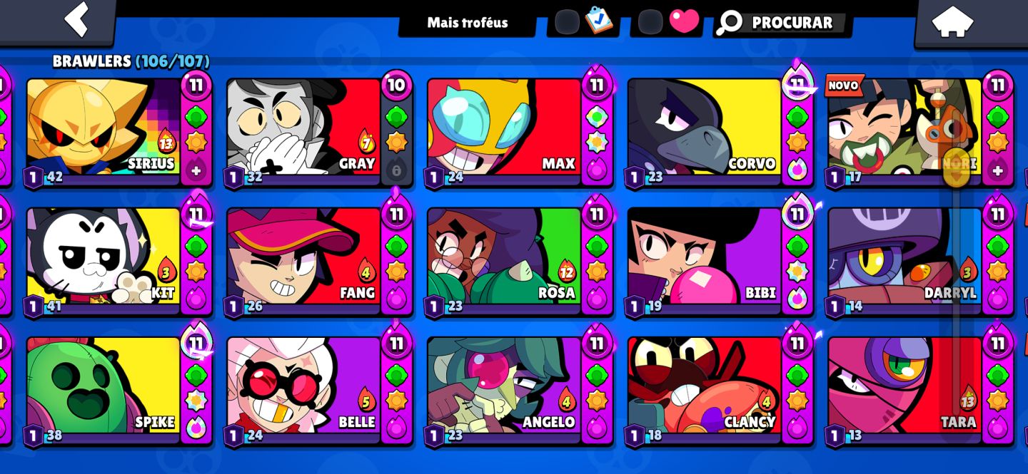 Conta antiga brawl stars| Skins raras| 93Ktroféus | 12 brawl pas plus| 106 brwl