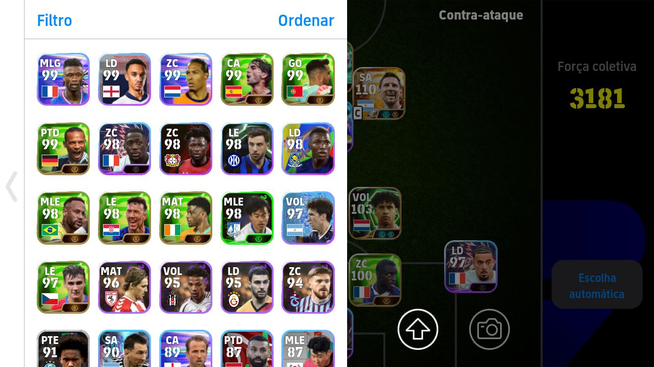 CONTA EFOOTBALL RARA NEYMAR PRIME 107 + MESSI BIG TIME 111 + JAMES BLITZ CURLER