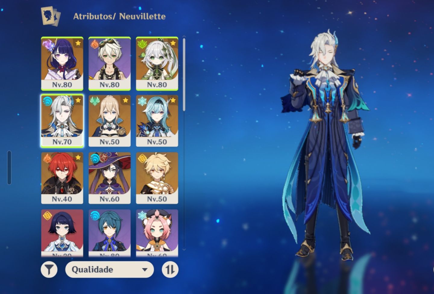 Conta genshin com 7 T5 neuvillette+ assinatura