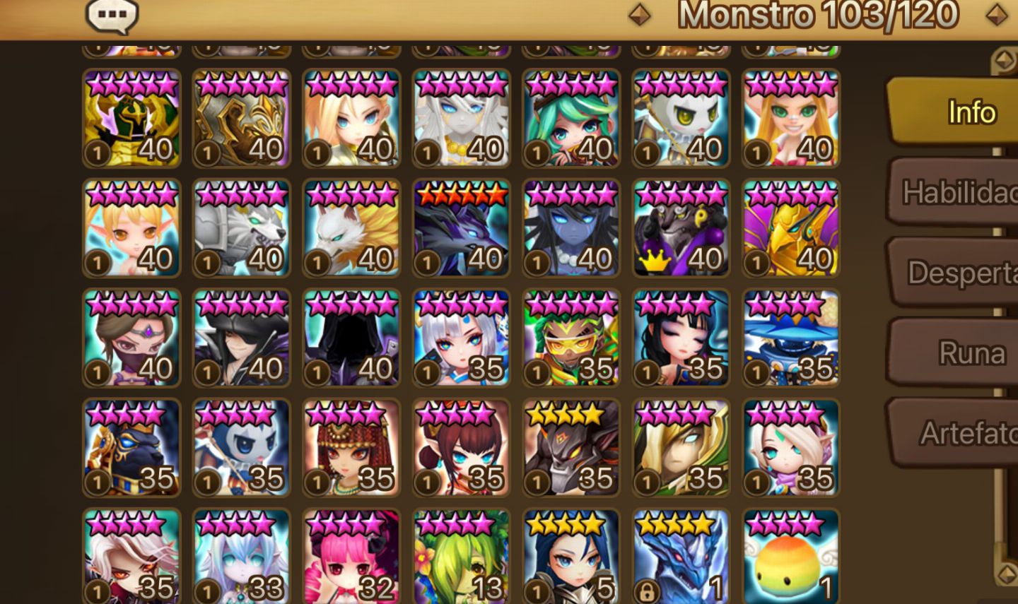 Conta summoners war com muitos mobs, excelentes nat 5 e rahul nat5ld.Aceito ofer