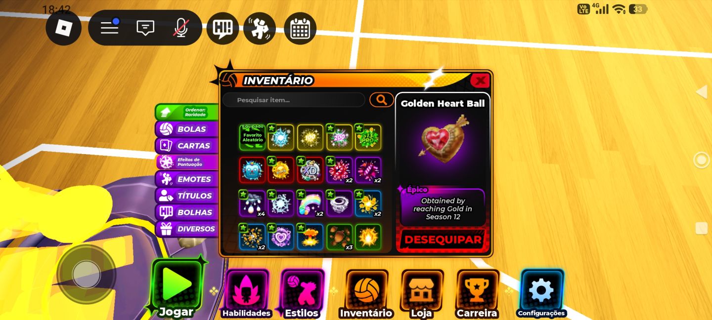 Conta do jogo Volleyball legends da plataforma Roblox com recursos exclusivos