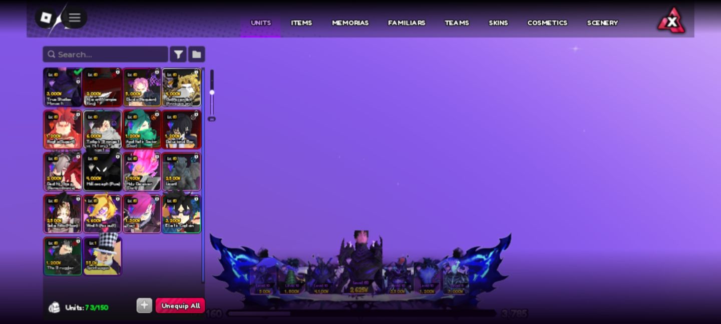 Conta de roblox focada em anime vanguards (18 monarcas e 13.5k rr)