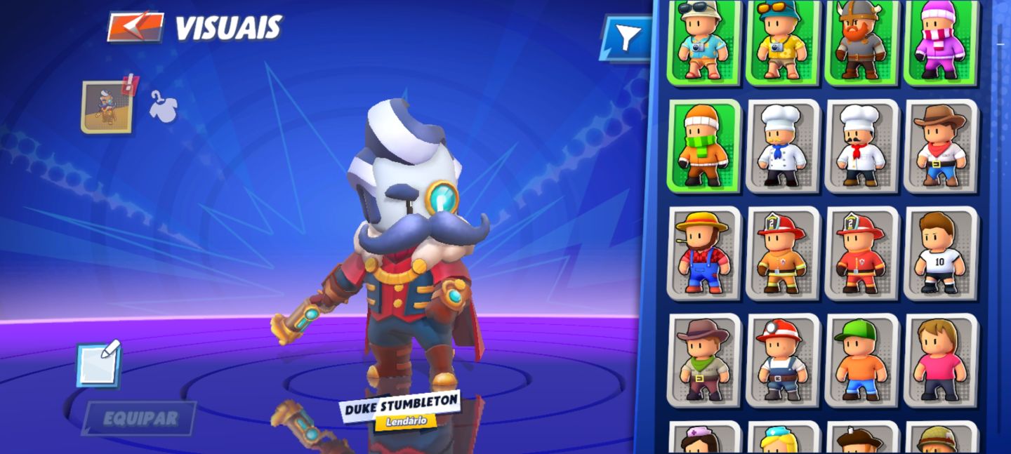 CONTA STUMBLE GUYS BEM EQUIPADA | DUKE STUMBLETON LENDÁRIO | MUITAS SKINS