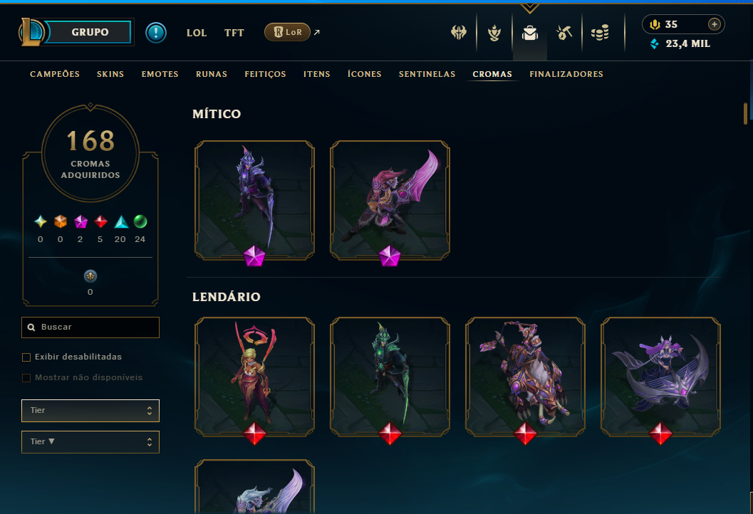 Conta League of Legends - 3 Emote Challenger e 802 Skins