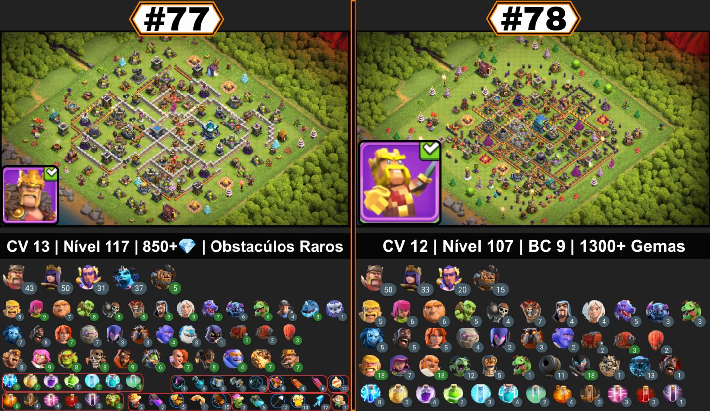 CONTAS CLASH OF CLANS | CVS UPADOS, FULL, SEMI-FULL, RUSHADOS, CLÃS, SKINS
