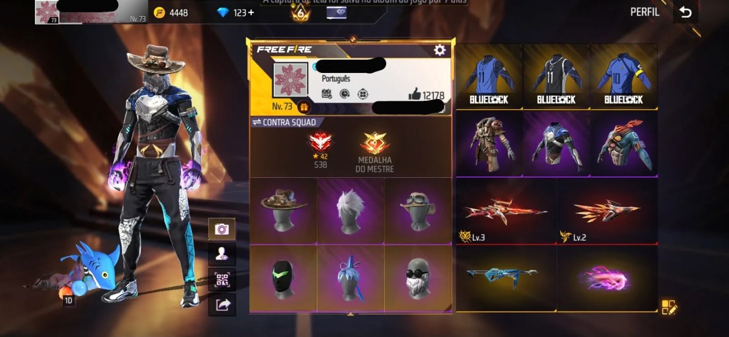 Conta Free Fire Rara Gemada com Steampunk, Angelical, Punho, Bandeirao, Barbinha
