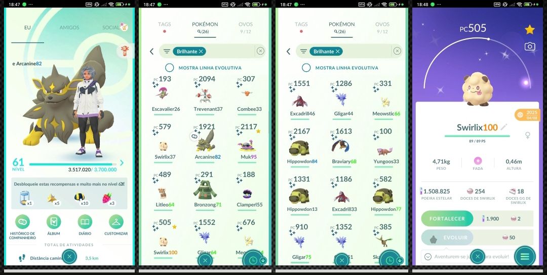 LVL 61 | 26 SHINY | 1.5M STARDUST | SWIRLIX SHUNDO 100% F040