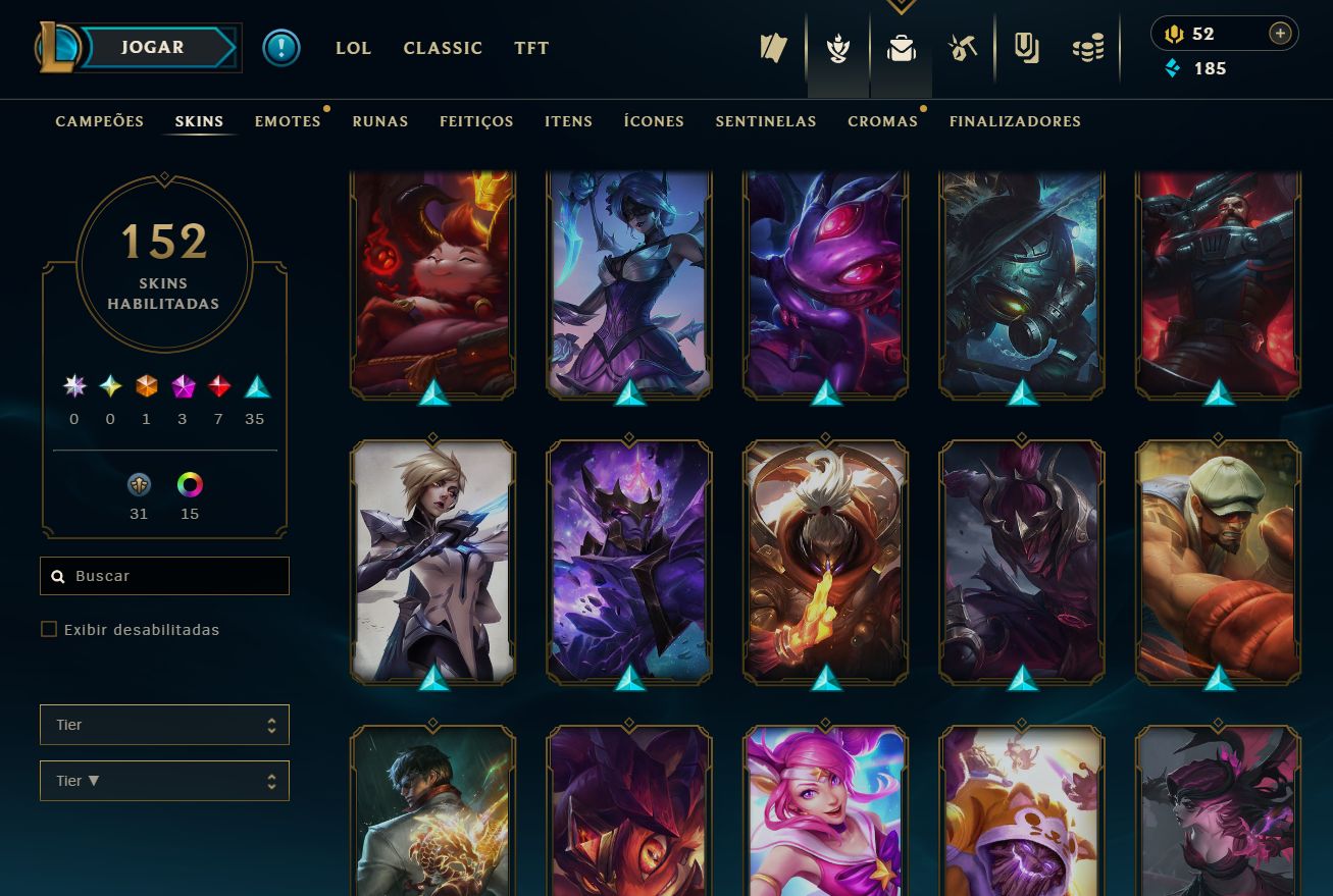 [ACESSO IMEDIATO] 152 Skins 165 Campeões
