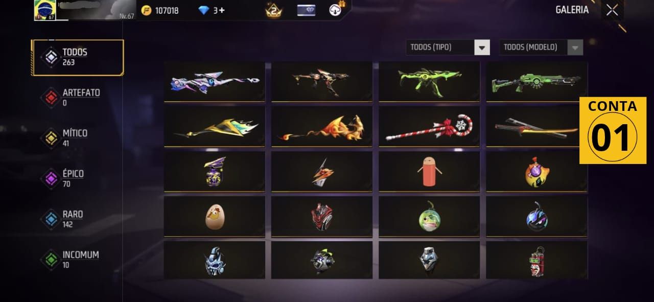 CONTAS FREE FIRE | GEMADAS + VÁRIOS CONJUNTOS E SKINS