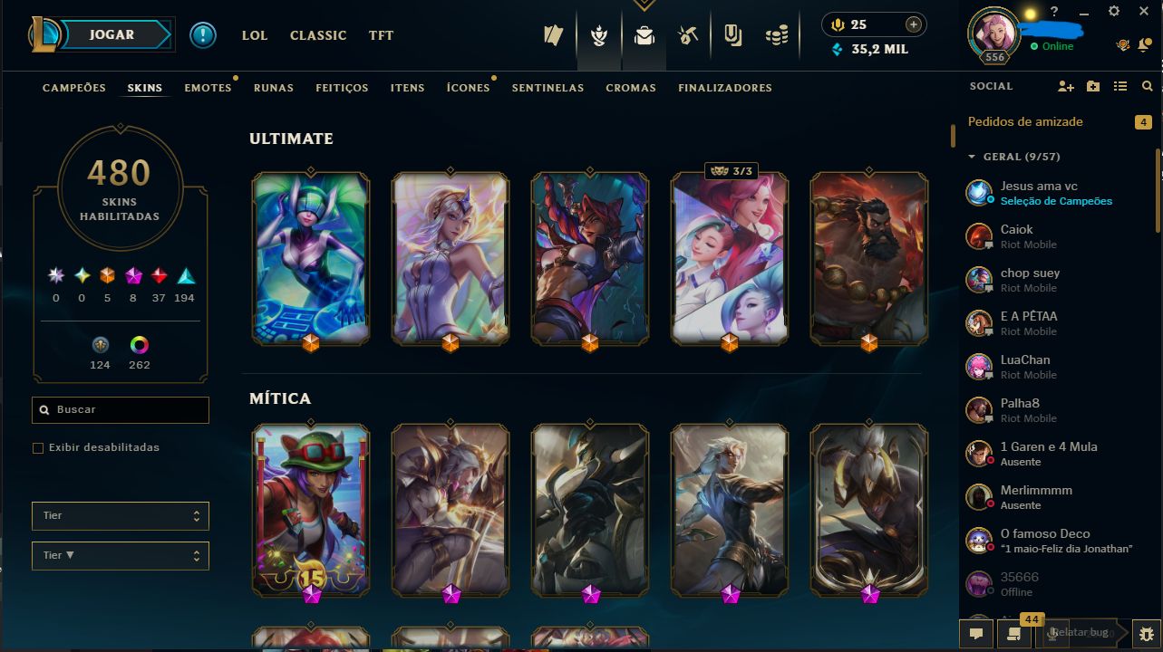 CONTA LEAGUE OF LEGENDS ESMERALDA 1 / 480 SKINS