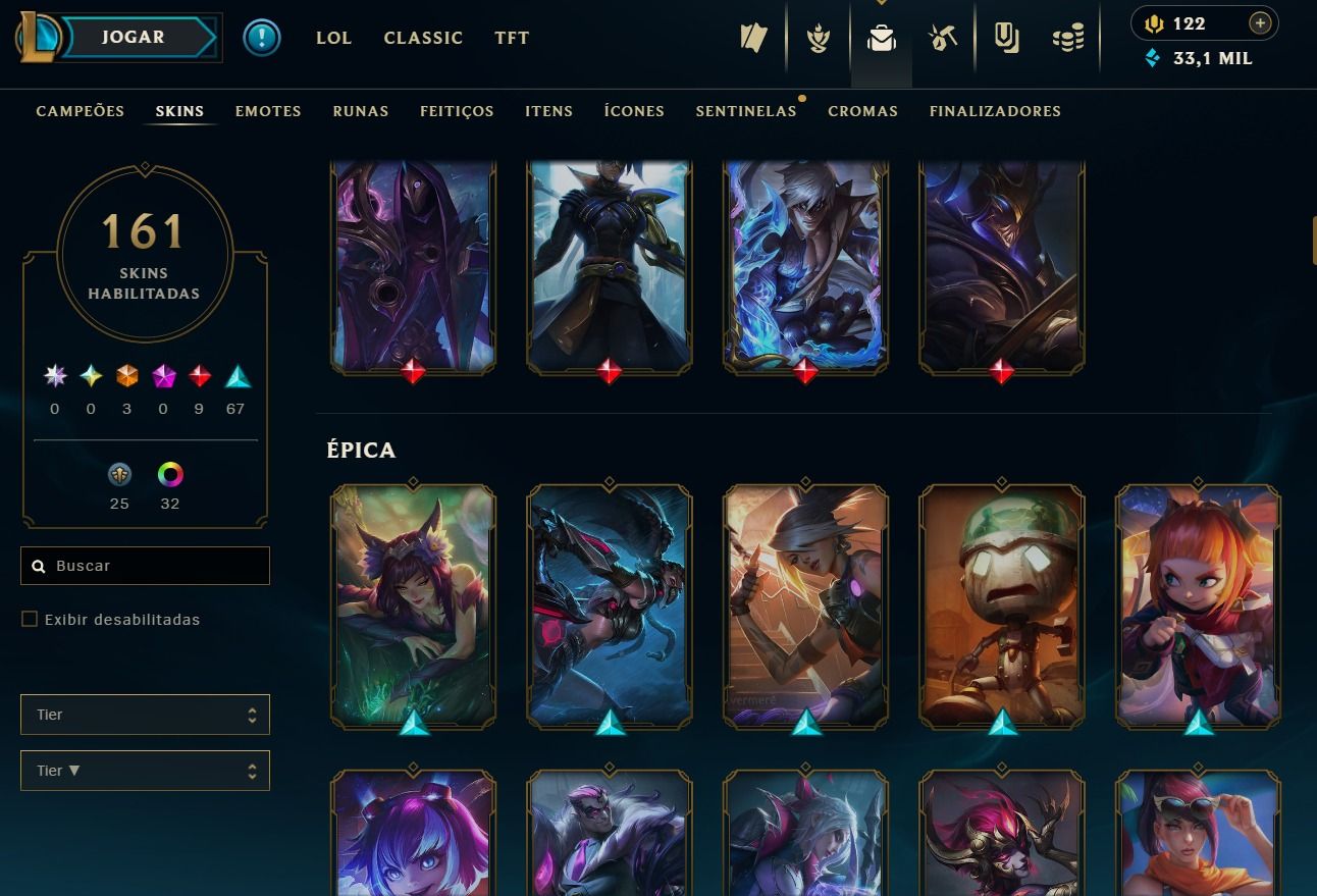 Conta de 2020 - 161 Skins - Lvl 259 - 123 Campeões - 33K de Ea - 32 Cromas