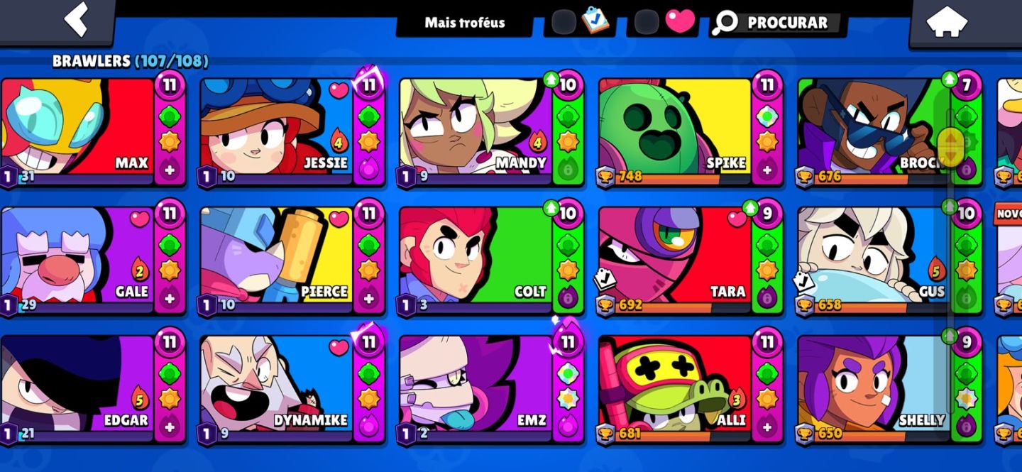 CONTA BRAWL STARS FULL | 48K TROFÉUS | 107/108 BRAWLERS | 262 SKINS | 21 PRESTÍG