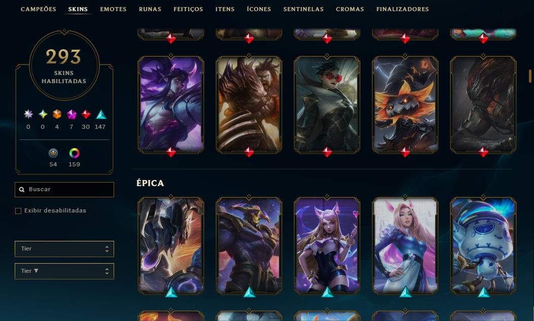 Conta LoL Nível 751 | 293 Skins | 4 Ultimates | Full Champs (mono WW)